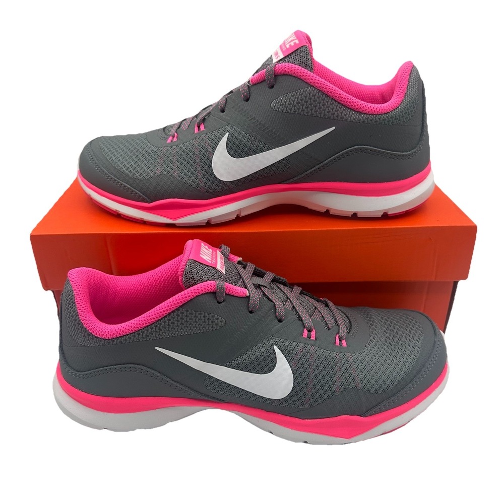 Nike Flex Trainer 5‎ Running Shoes Womens Sz 7 Cool Grey/White/Pink 724858-003